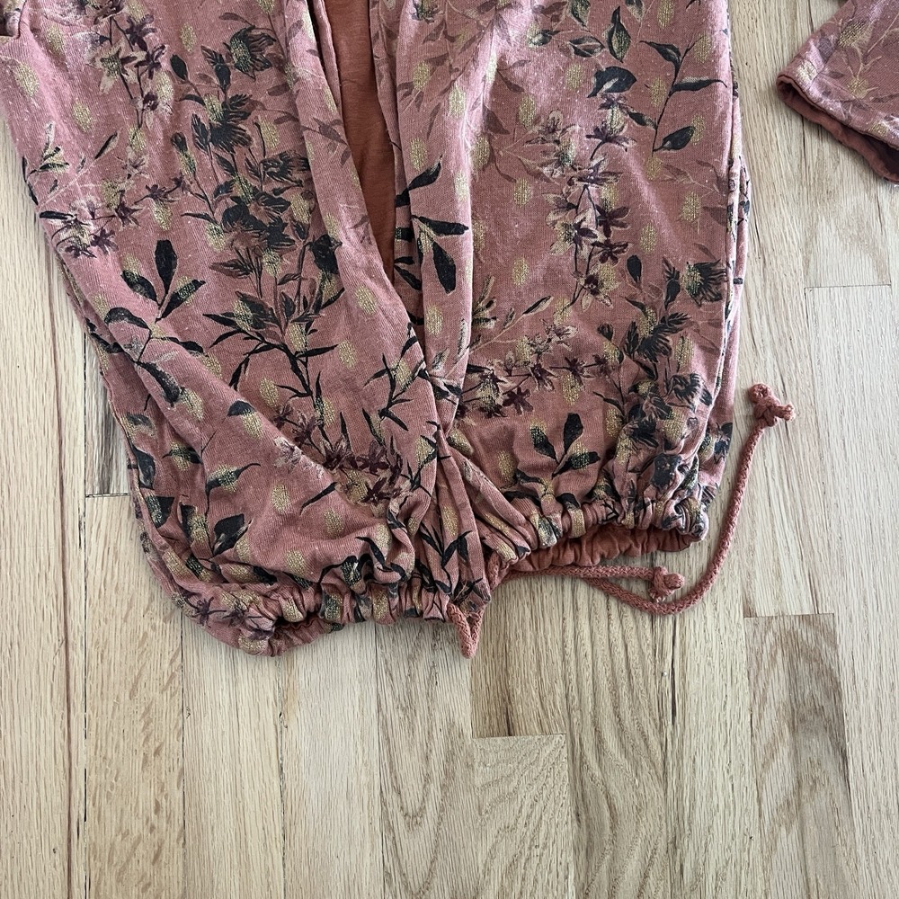 Made in italy Soft Open Front Hoodie Orange Medium Romantic Hoodie Leaf Print - Picture 4 of 5